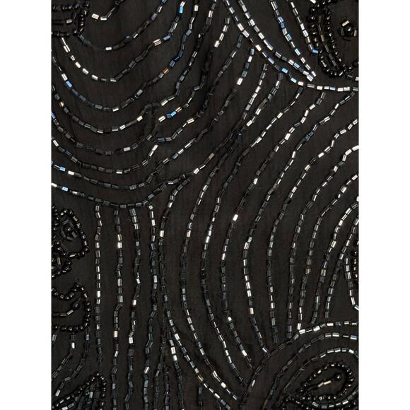Papell Boutique Evening Beaded Sequin Silk Top Black Short Sleeve Size Small - Picture 9 of 16
